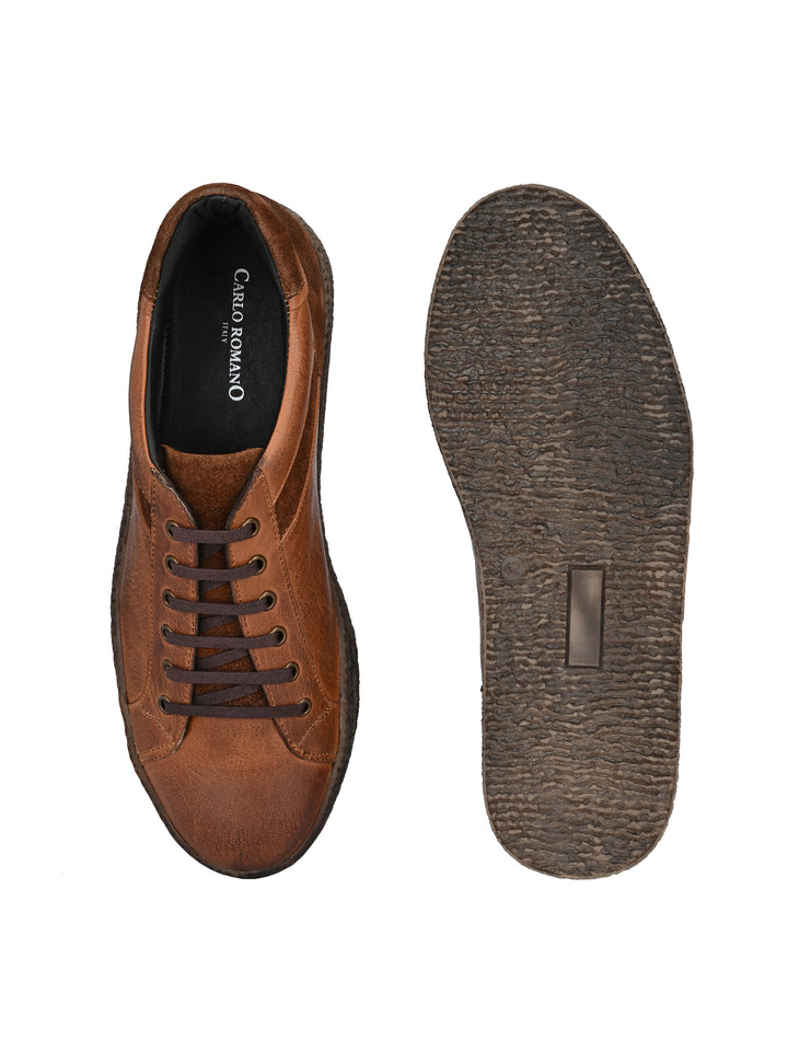 Men's Genuine Leather Lace up Casual Sneaker Shoe