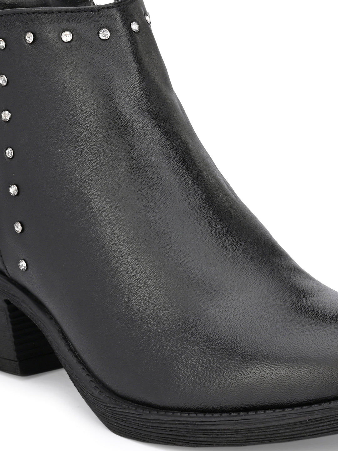 GENUINE LEATHER DAIMOND SOLID PRINT ANKLE BOOT