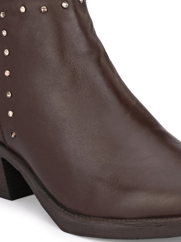 GENUINE LEATHER DAIMOND SOLID PRINT ANKLE BOOT