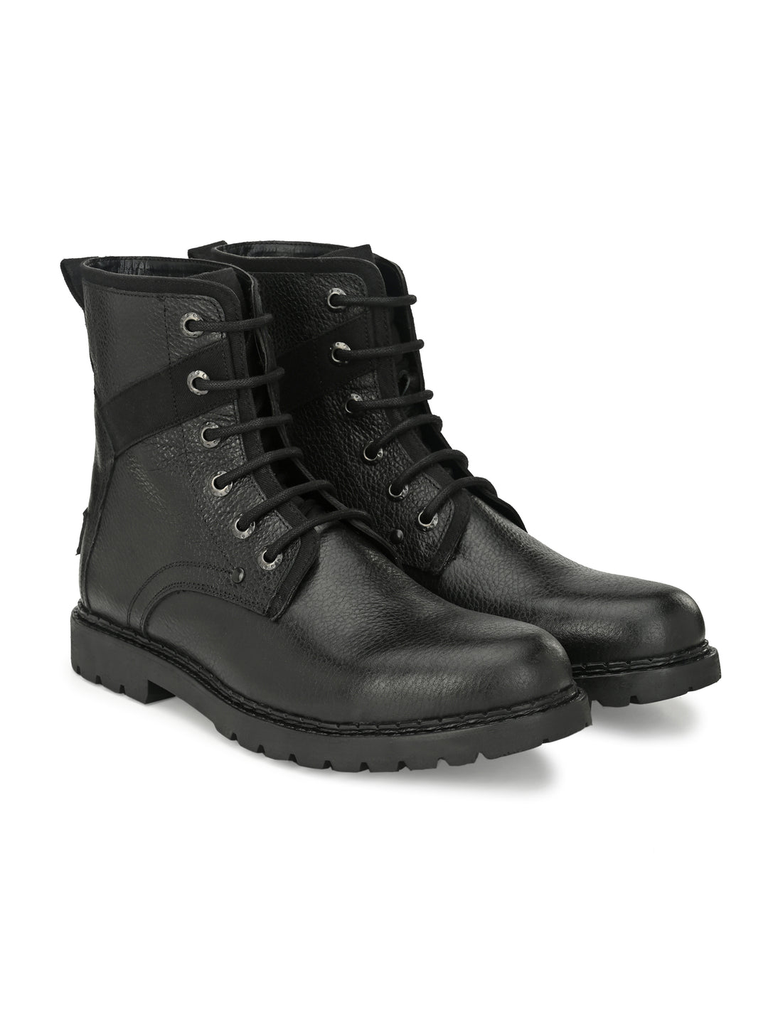 Men's Black Milled Leather Casual High Ankle Boot