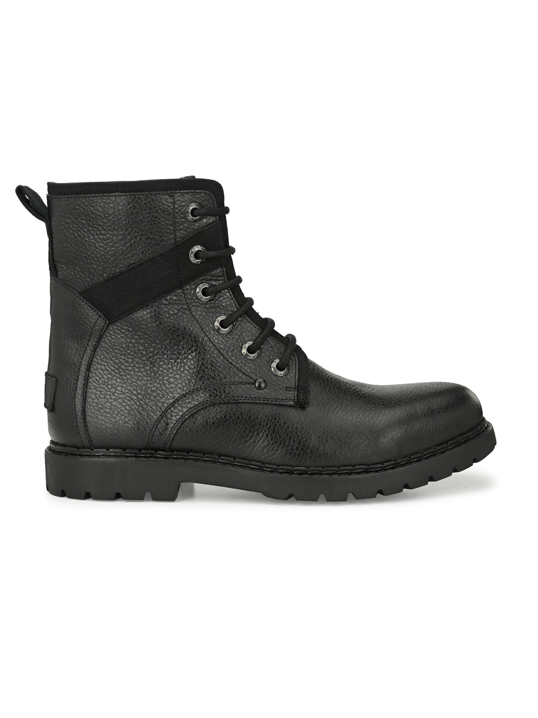 Men's Black Milled Leather Casual High Ankle Boot