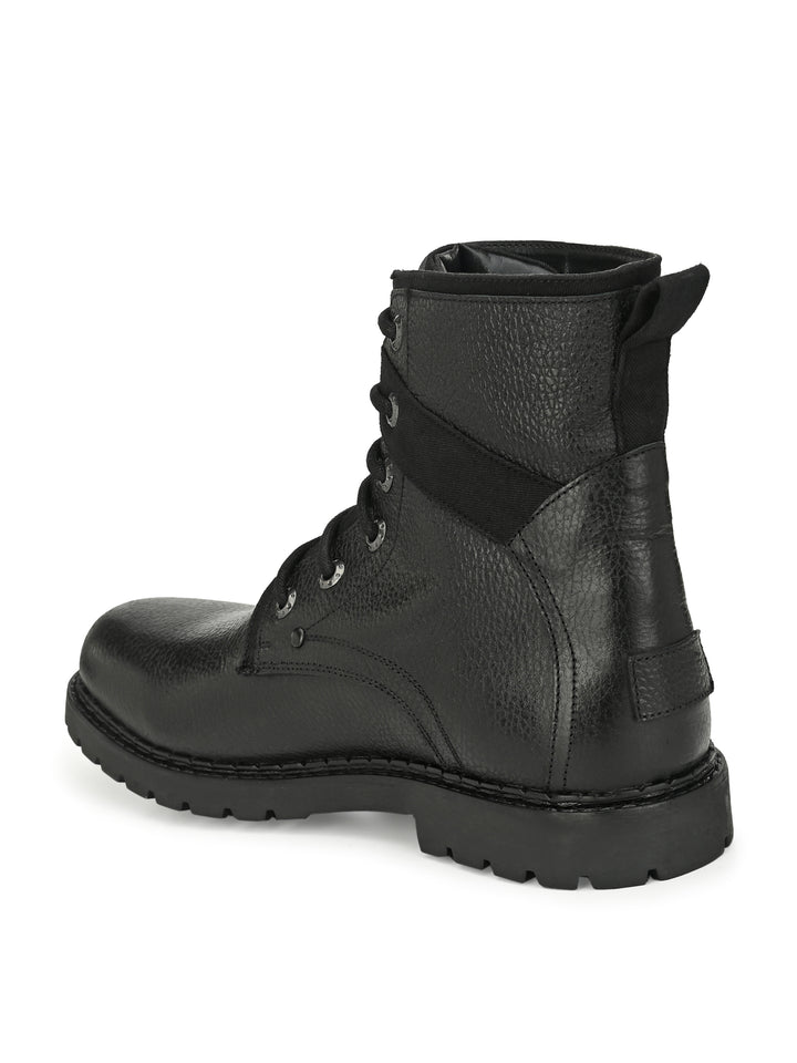 Men's Black Milled Leather Casual High Ankle Boot