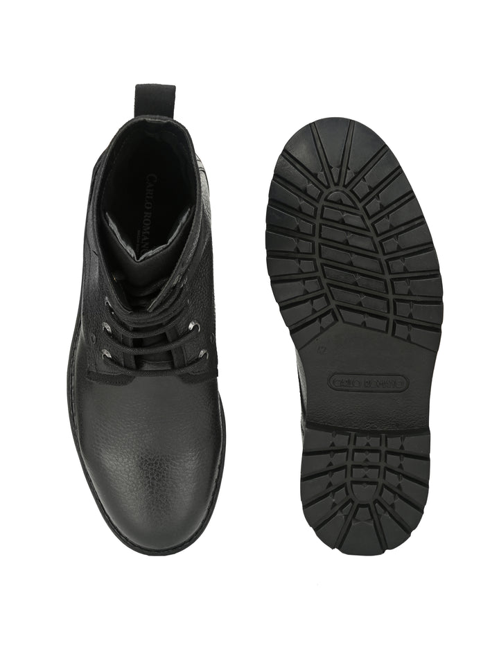 Men's Black Milled Leather Casual High Ankle Boot