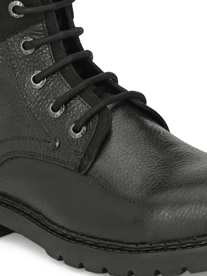 Men's Black Milled Leather Casual High Ankle Boot