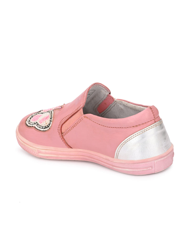 Kid's Cow Nappa Leather Slip-On <BR> Embroidery Shoes for Girls