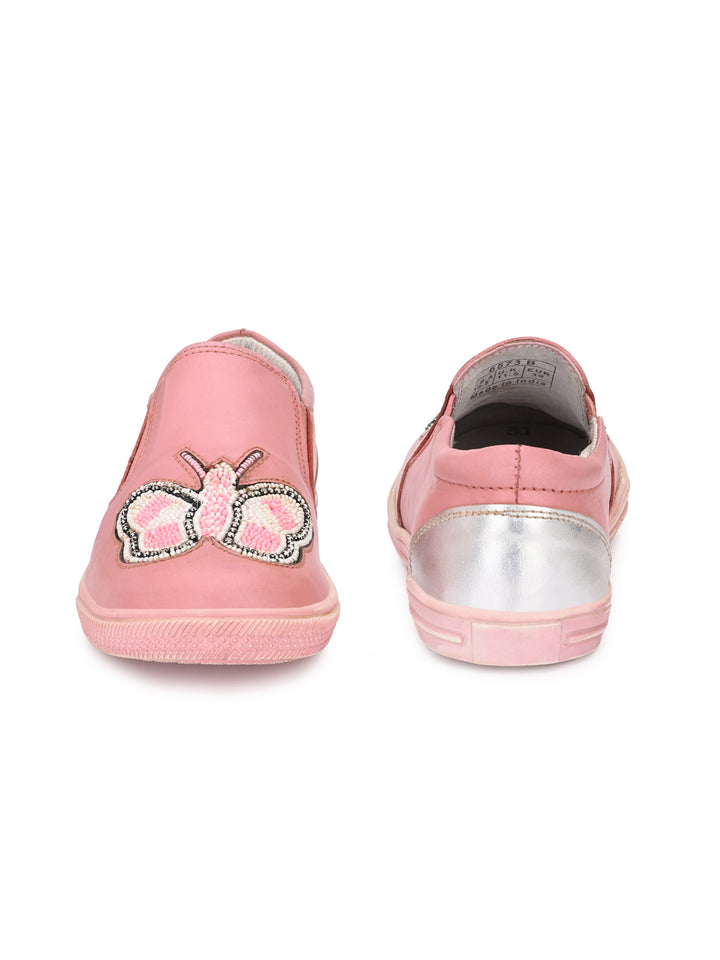Kid's Cow Nappa Leather Slip-On <BR> Embroidery Shoes for Girls