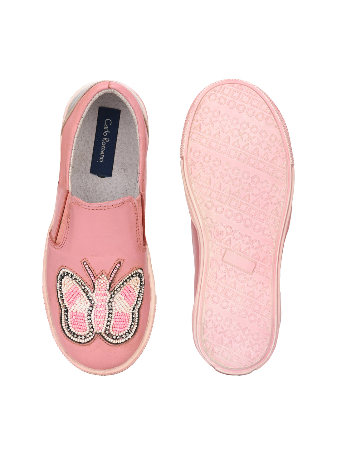 Kid's Cow Nappa Leather Slip-On <BR> Embroidery Shoes for Girls