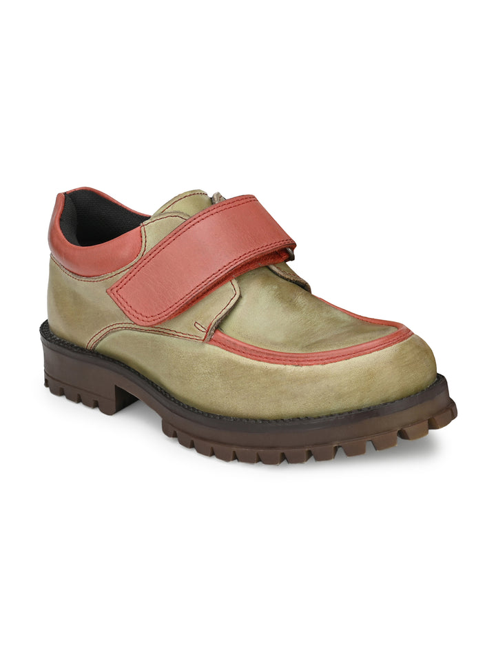 Boys/Girls Burnish Leather Velcro Shoe