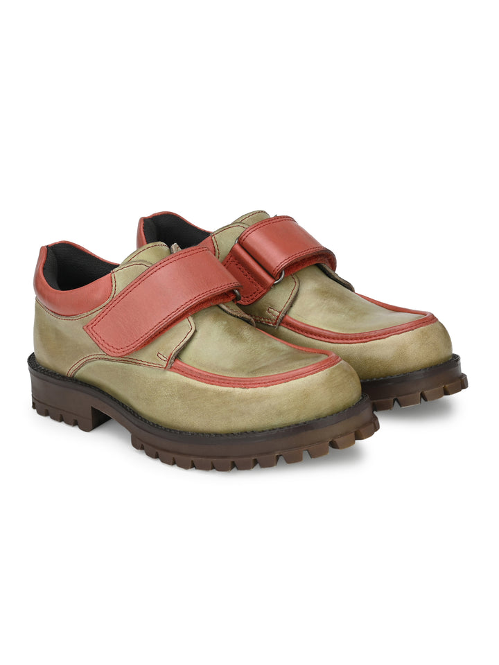 Boys/Girls Burnish Leather Velcro Shoe