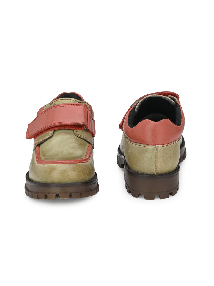 Boys/Girls Burnish Leather Velcro Shoe