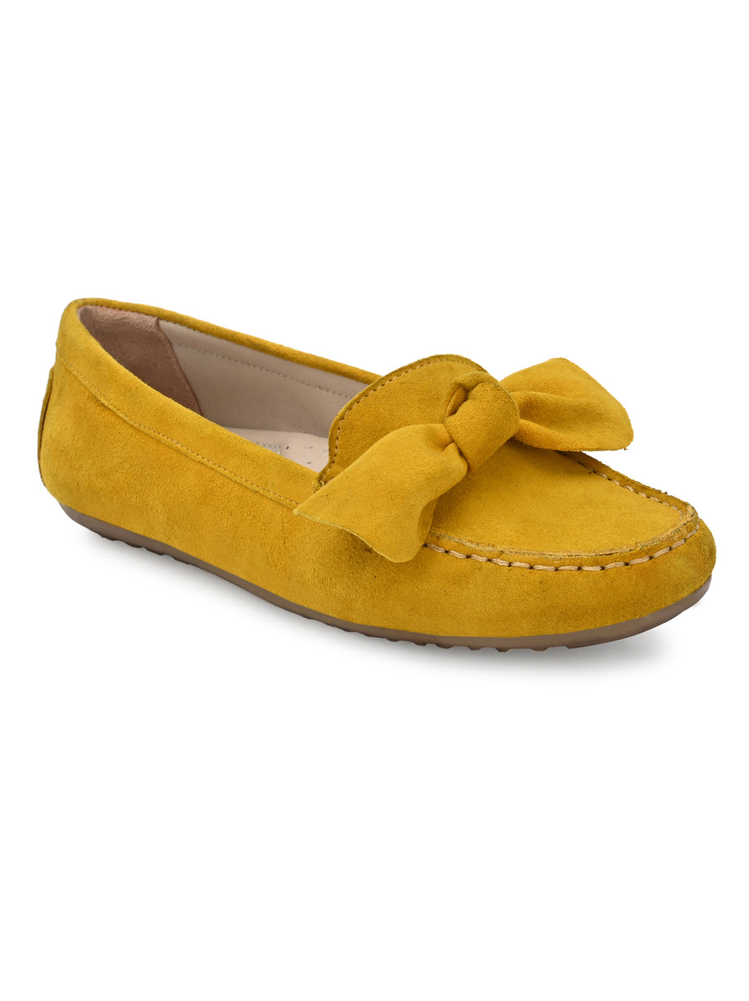 Women's Suede Leather Casual Loafer Moccasin Yellow Color