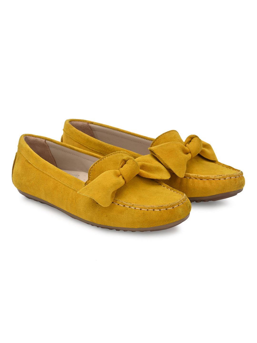 Women's Suede Leather Casual Loafer Moccasin Yellow Color