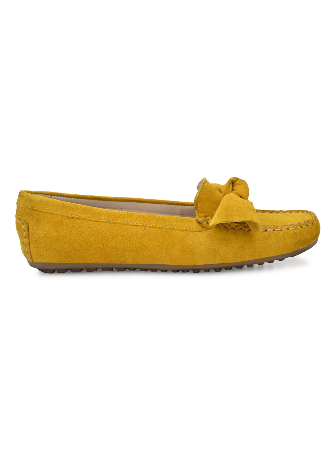 Women's Suede Leather Casual Loafer Moccasin Yellow Color