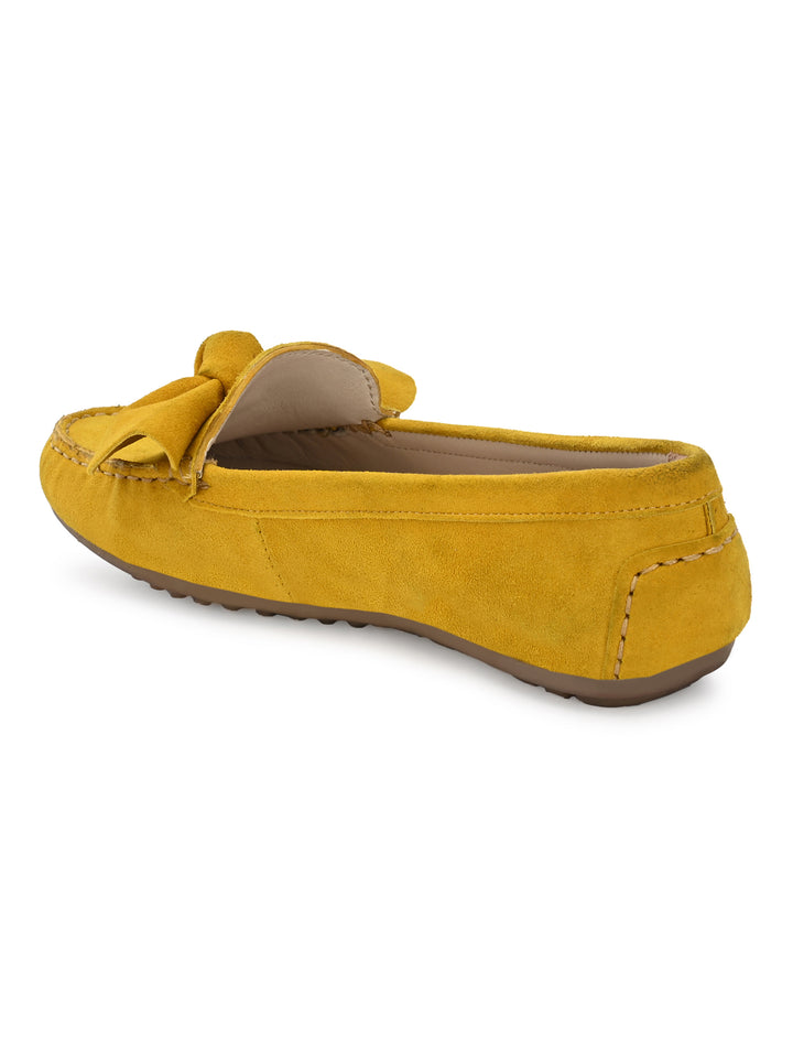 Women's Suede Leather Casual Loafer Moccasin Yellow Color