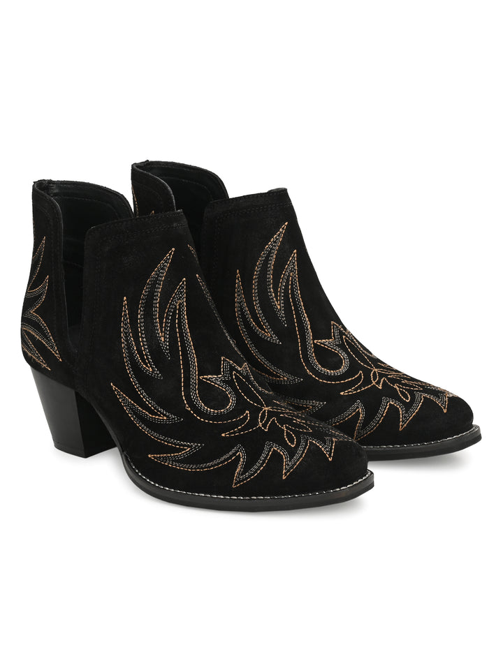 Women's Suede Leather Embroidery Ankle Boot