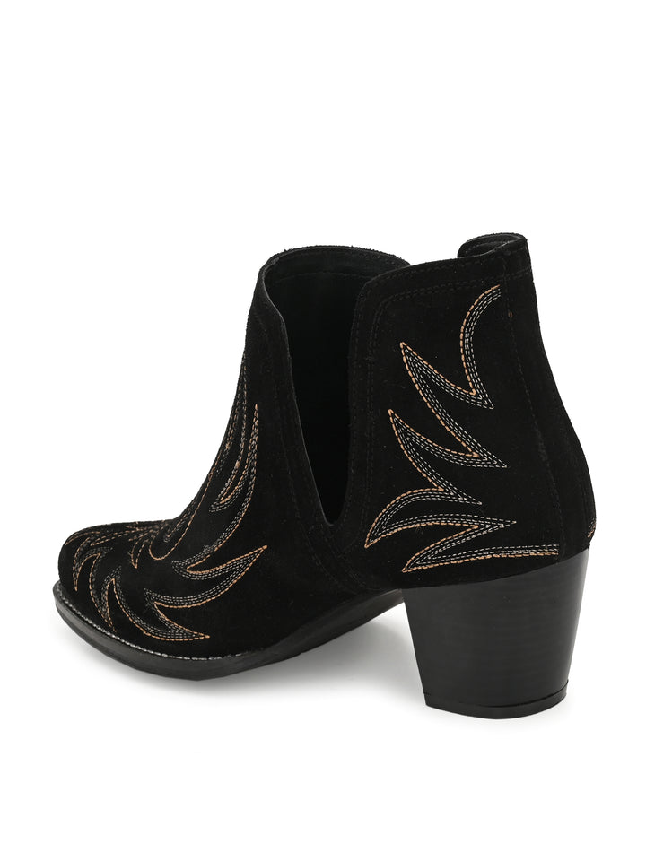 Women's Suede Leather Embroidery Ankle Boot