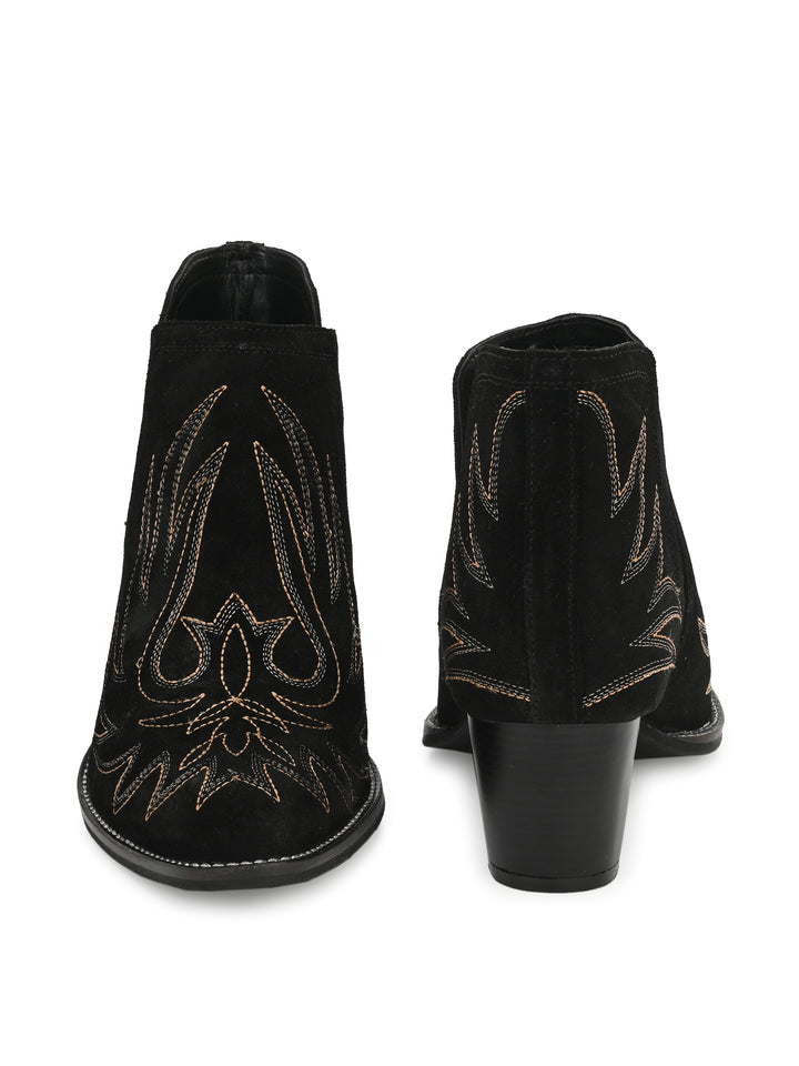 Women's Suede Leather Embroidery Ankle Boot