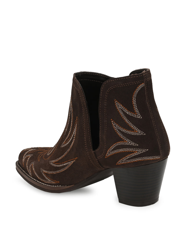 Women's Suede Leather Embroidery Ankle Boot