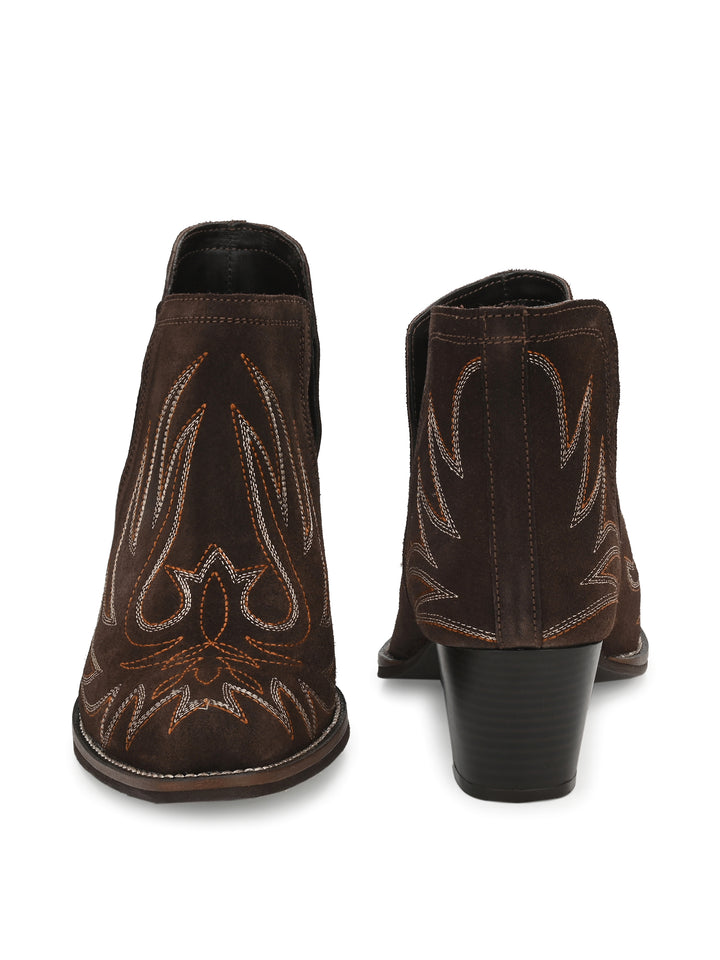 Women's Suede Leather Embroidery Ankle Boot