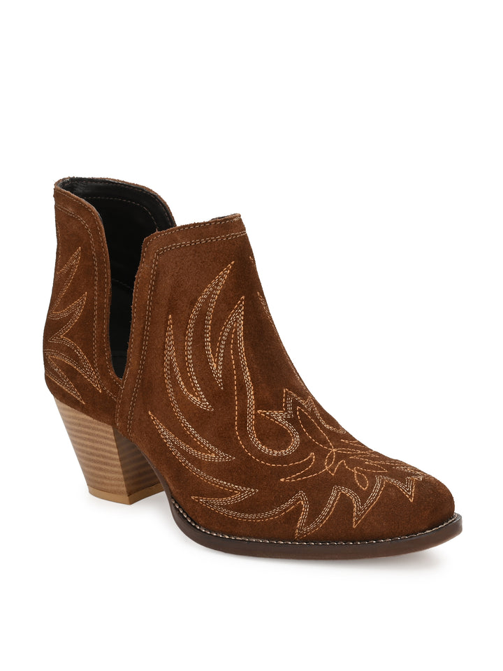 Women's Suede Leather Embroidery Ankle Boot