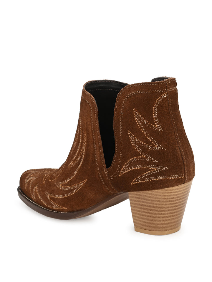 Women's Suede Leather Embroidery Ankle Boot