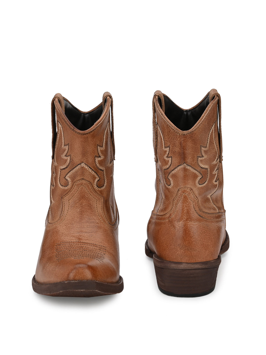 Women's Milled Burnish Leather Embroidery Half Ankle Boot