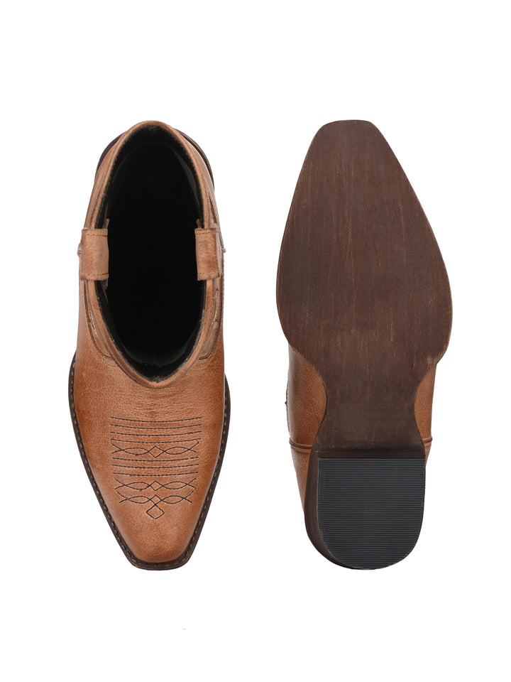 Women's Milled Burnish Leather Embroidery Half Ankle Boot