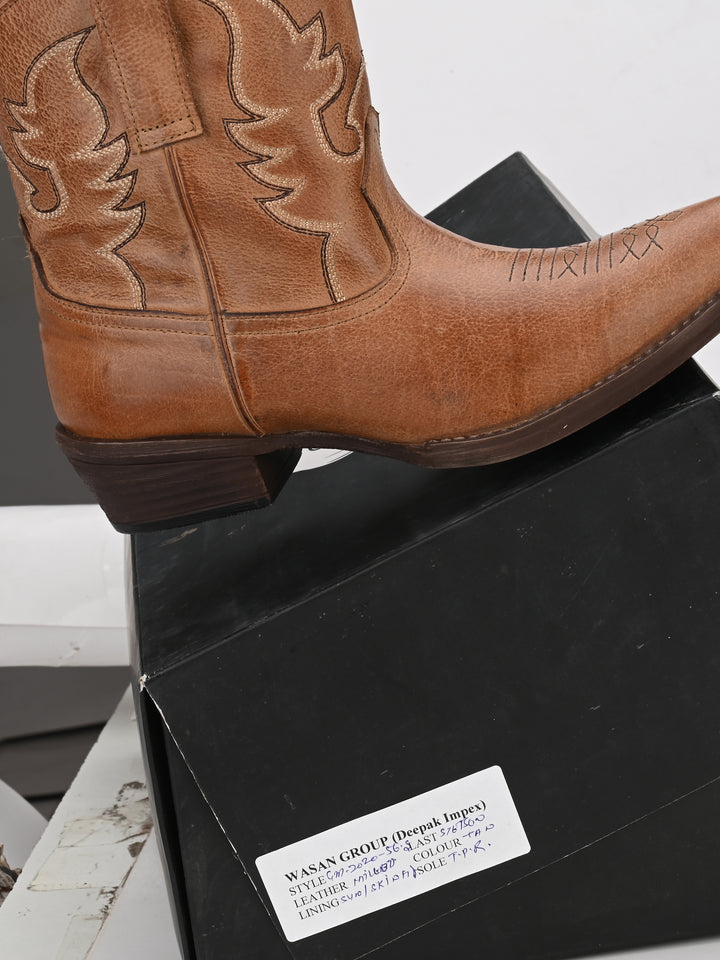 Women's Milled Burnish Leather Embroidery Half Ankle Boot