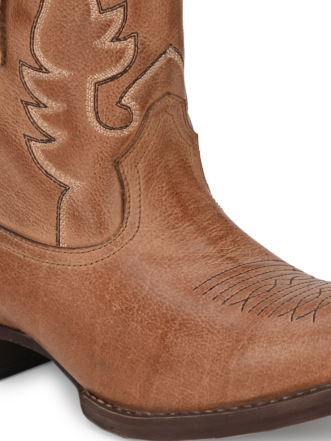 Women's Milled Burnish Leather Embroidery Half Ankle Boot