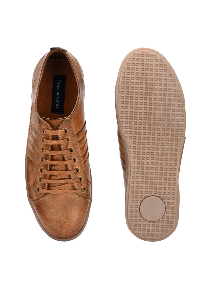 Men's Burnish Leather Lace up Casual Sneaker Shoe