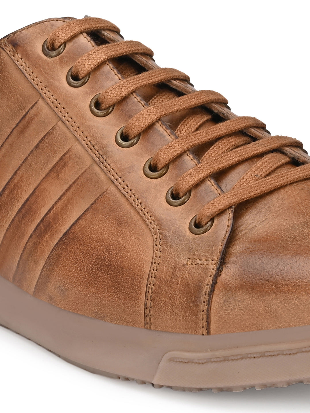 Men's Burnish Leather Lace up Casual Sneaker Shoe