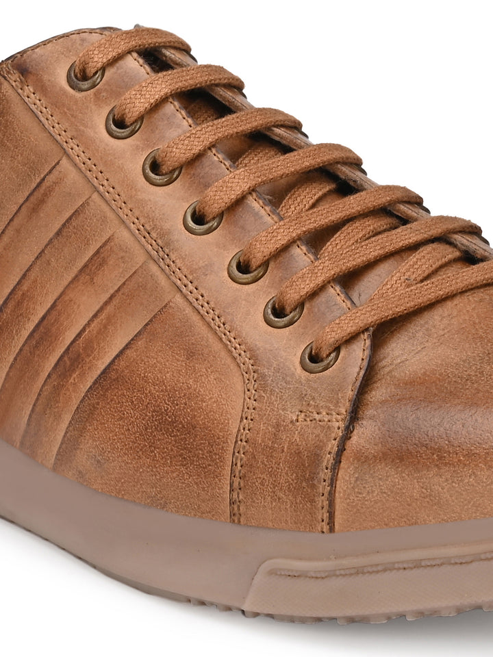 Men's Burnish Leather Lace up Casual Sneaker Shoe