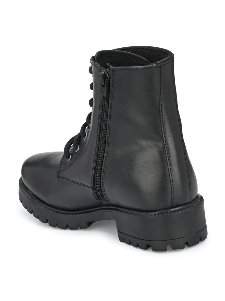 Women's Genuine burnish leather lace-up with zip high ankle boots