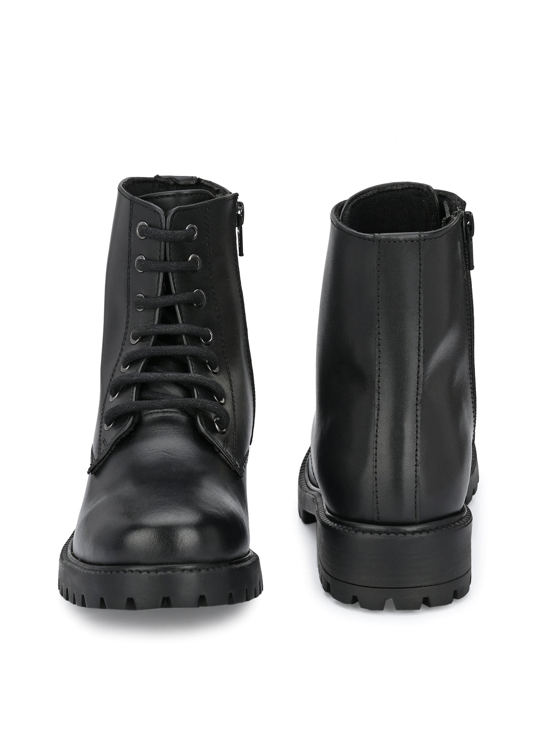 Women's Genuine burnish leather lace-up with zip high ankle boots