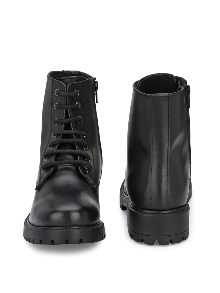 Women's Genuine burnish leather lace-up with zip high ankle boots