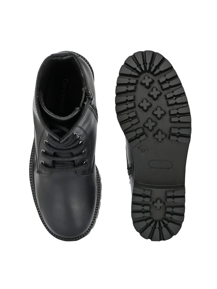 Women's Genuine burnish leather lace-up with zip high ankle boots