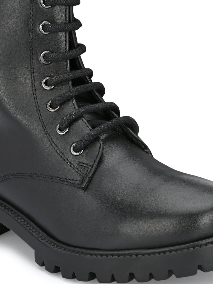 Women's Genuine burnish leather lace-up with zip high ankle boots