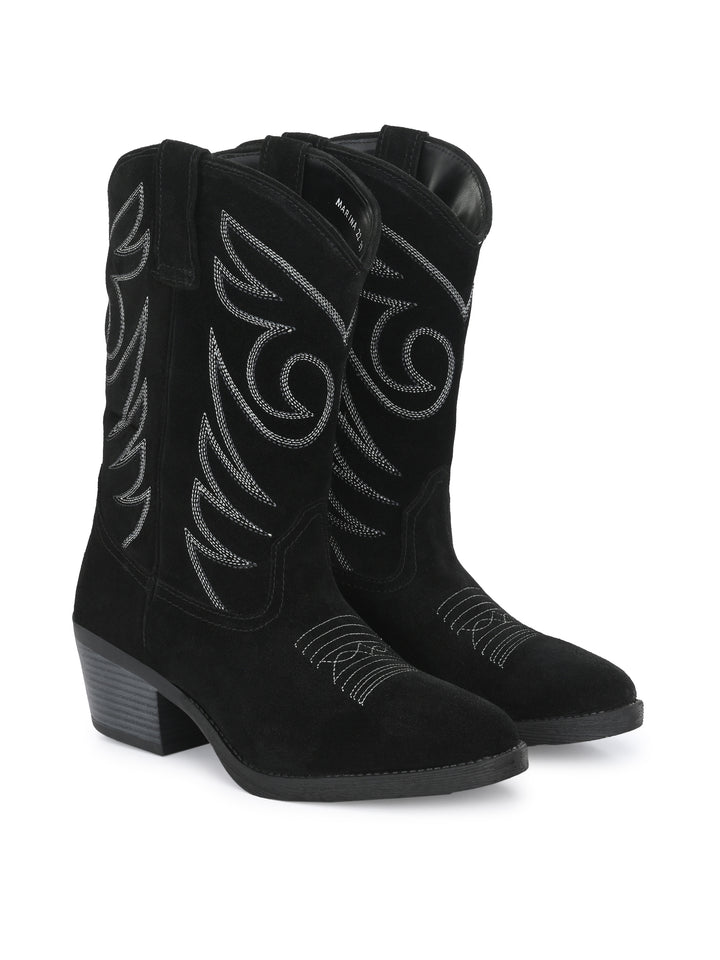Dona Nova by Carlo Romano Women's Genuine Suede Leather Western Cow Boy / Cow Girl Embroidery Boot