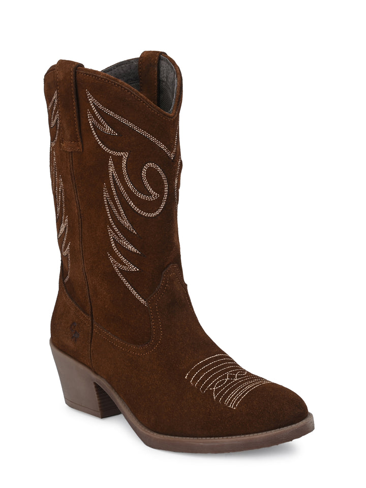 Women's Genuine Suede Leather Western Cow Boy / Cow Girl Embroidery Boot