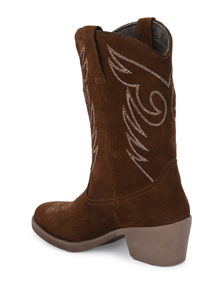 Women's Genuine Suede Leather Western Cow Boy / Cow Girl Embroidery Boot