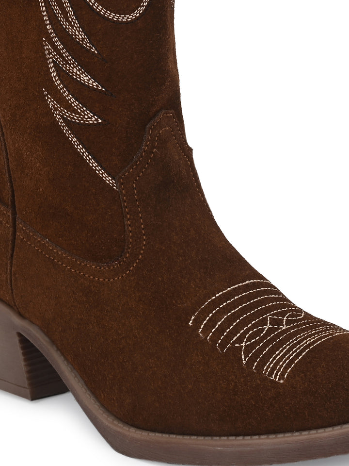 Women's Genuine Suede Leather Western Cow Boy / Cow Girl Embroidery Boot