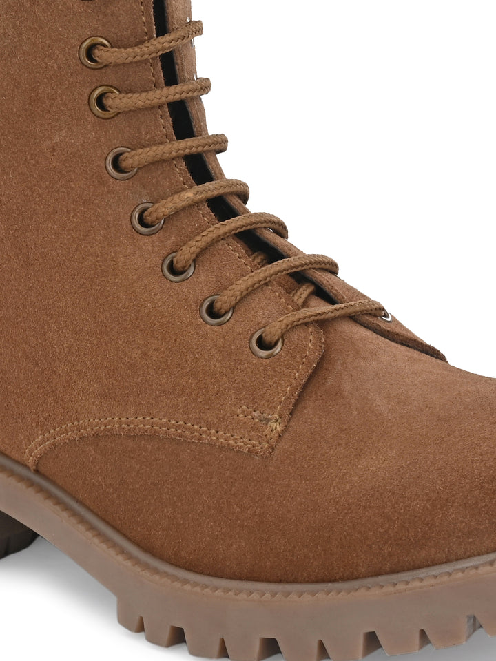 Women's Genuine Suede Leather Lace Up High Ankle Boot