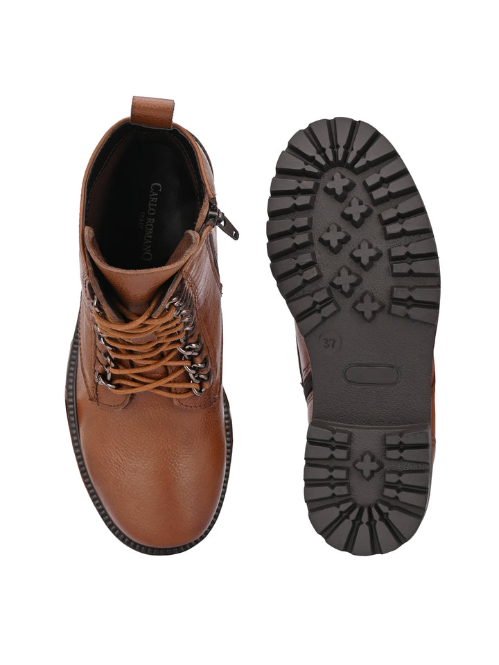 Carlo Romano by Wasan Shoes Women's Genuine Milled Leather Lace Up High Ankle Boot