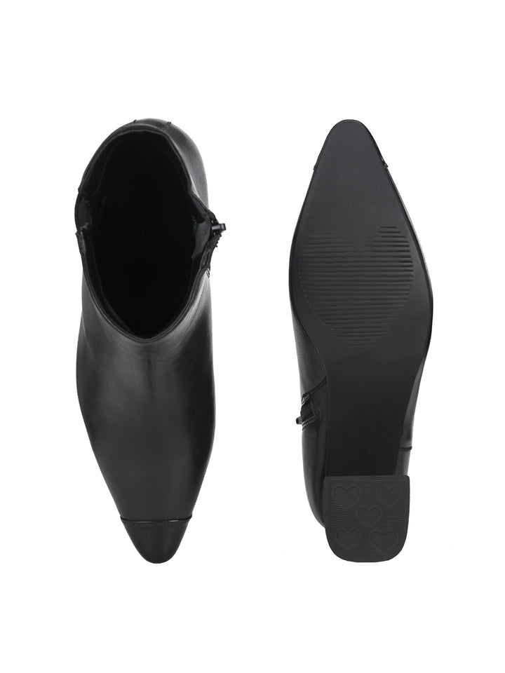 Women's Sheep Leather Patent Toe With Zip Block Heel Boho Ankle Boots (Additional interchangeable heels available at ₹300 per heel)