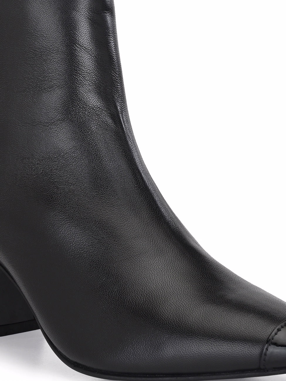 Women's Sheep Leather Patent Toe With Zip Block Heel Boho Ankle Boots (Additional interchangeable heels available at ₹300 per heel)