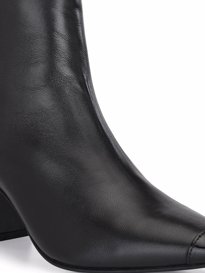 Women's Sheep Leather Patent Toe With Zip Block Heel Boho Ankle Boots (Additional interchangeable heels available at ₹300 per heel)