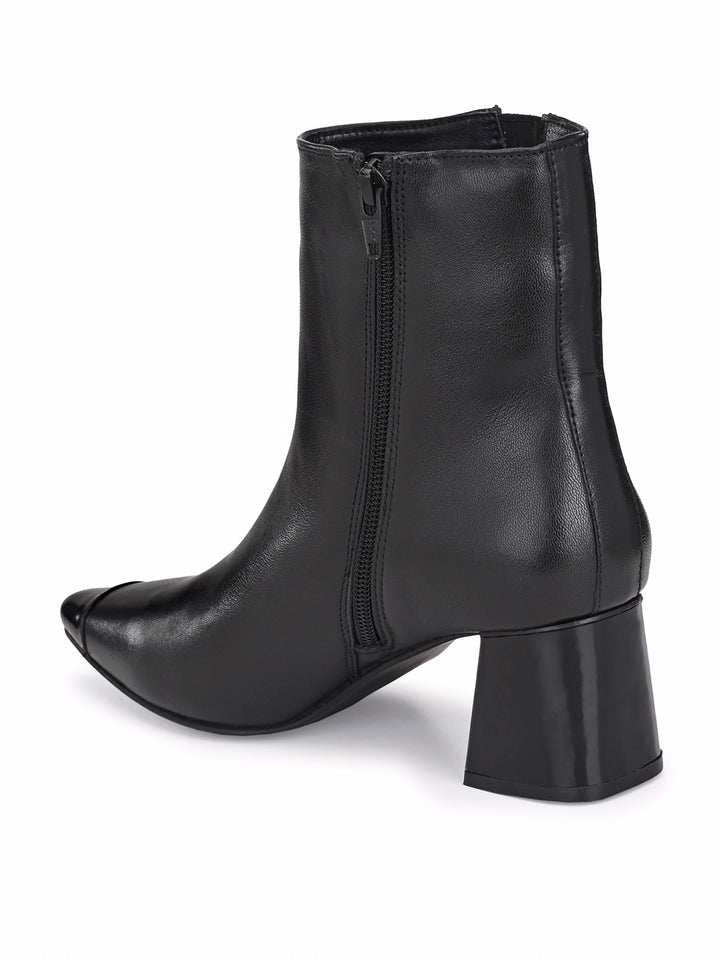 Women's Sheep Leather Patent Toe With Zip Block Heel Boho Ankle Boots (Additional interchangeable heels available at ₹300 per heel)