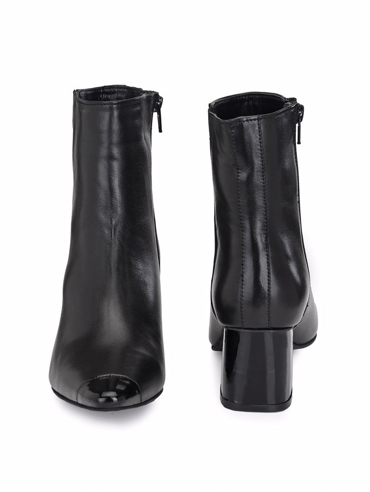 Women's Sheep Leather Patent Toe With Zip Block Heel Boho Ankle Boots (Additional interchangeable heels available at ₹300 per heel)