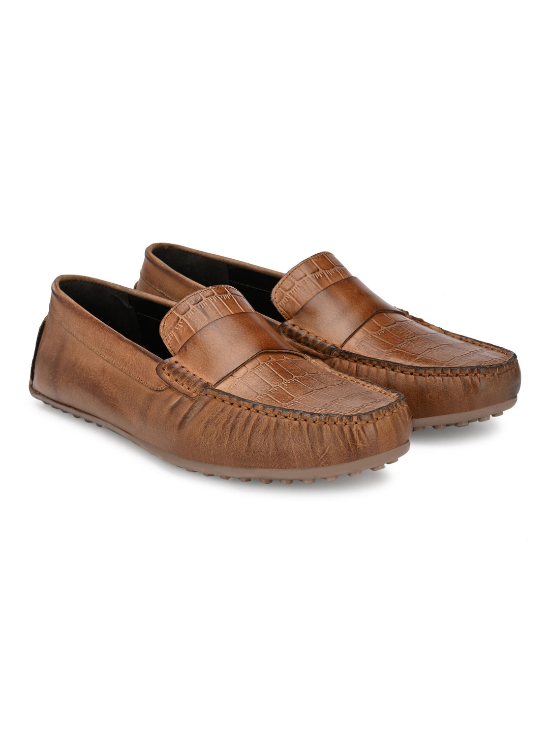 Men's Burnish Leather Slip on Casual Loafer Moccasin
