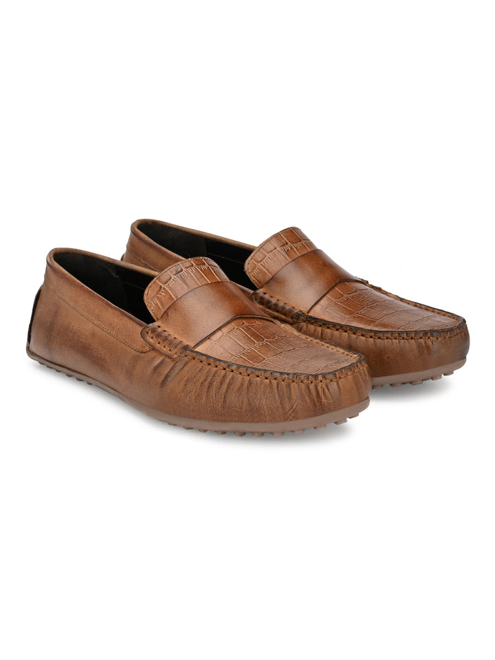 Men's Burnish Leather Slip on Casual Loafer Moccasin